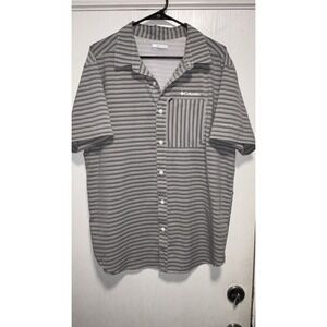 Columbia Omni-Shade Men's Large Button Shirt Short Sleeve Gray Striped Polyester